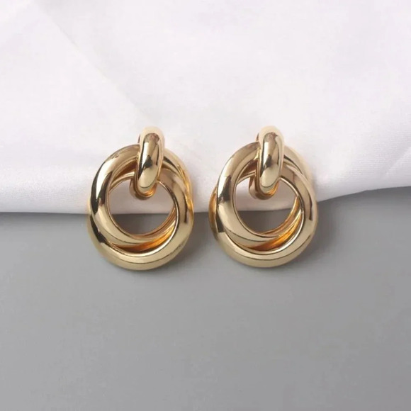 Gold or Silver Minimalist Large Knot Earring Statement Stud Earrings - Picture 3 of 6